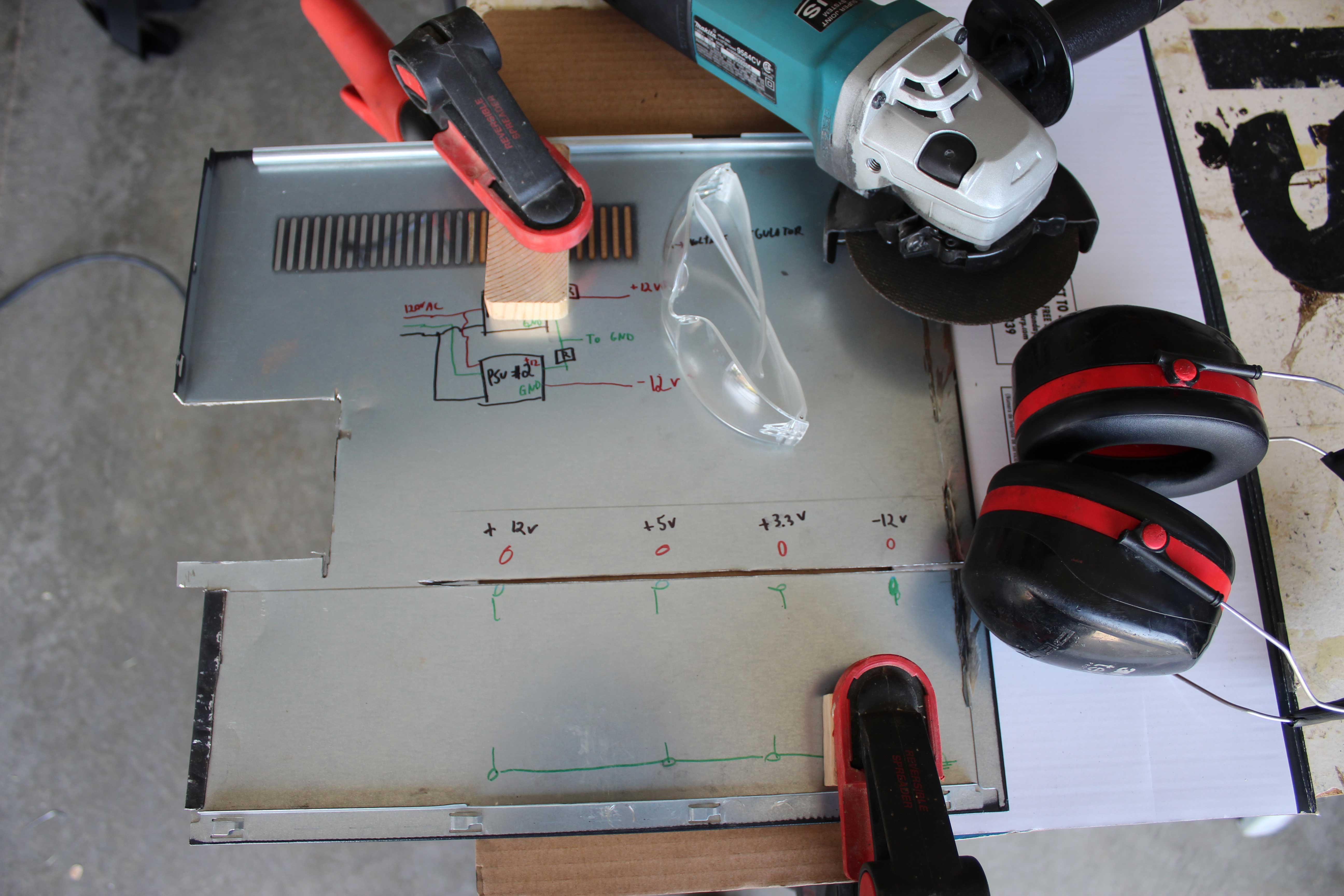 Cutting the front panel to size for the construction of an ATX power supply